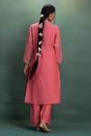 Shop_Kahani Lush_Pink Chanderi Embroidery Mandarin Collar Machine Kurta Set _at_Aza_Fashions