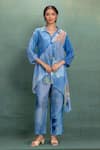 Buy_Kahani Lush_Blue Cotton, Silk Collared Digital Print Kurta And Pant Set _at_Aza_Fashions