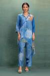 Buy_Kahani Lush_Blue Cotton, Silk Collared Digital Print Kurta And Pant Set _Online_at_Aza_Fashions