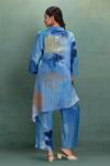Shop_Kahani Lush_Blue Cotton, Silk Collared Digital Print Kurta And Pant Set _at_Aza_Fashions