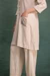 Shop_Kahani Lush_Beige Cotton Embroidery Collared Mesh Kurta Pant Set _Online_at_Aza_Fashions