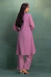 Shop_Kahani Lush_Pink Cotton Embroidery Split V-neck Machine Kurta Set _at_Aza_Fashions