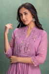 Kahani Lush_Pink Cotton Embroidery Split V-neck Machine Kurta Set _at_Aza_Fashions