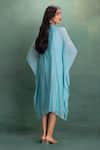 Shop_Kahani Lush_Blue Chanderi Embroidery V-neck Kaftan Dress _at_Aza_Fashions