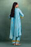 Shop_Kahani Lush_Blue Chanderi Embroidery Split V-neck Kurta Set _at_Aza_Fashions