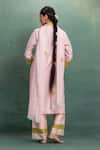 Shop_Kahani Lush_Pink Chanderi Embroidery Split V-neck Hand And Machine Kurta Set _at_Aza_Fashions