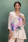 Buy_Kahani Lush_Beige Cotton, Silk V-neck Digital Print Pant Set _Online_at_Aza_Fashions