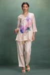 Shop_Kahani Lush_Beige Cotton, Silk V-neck Digital Print Pant Set _Online_at_Aza_Fashions