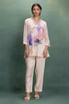 Buy_Kahani Lush_Beige Cotton, Silk V-neck Digital Print Pant Set _at_Aza_Fashions