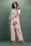 Kahani Lush_Beige Cotton Collared Digital Print Kurta And Pant Set _at_Aza_Fashions
