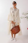 Buy_Nikasha_Cream Cotton Embroidery Round Neck Asymmetric Chilly Dress _Online_at_Aza_Fashions