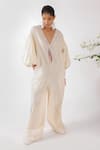 Buy_Nikasha_Cream Cotton Tassels, Embroidery V-neck Chilly Seersucker Jumpsuit 
