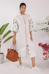 Buy_Nikasha_Cream Cotton Embroidery Collared Chilly Print Popline Shirt Dress _Online_at_Aza_Fashions