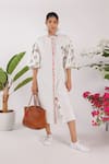 Nikasha_Cream Cotton Embroidery Collared Chilly Print Popline Shirt Dress _Online