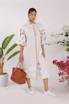 Buy_Nikasha_Cream Cotton Embroidery Collared Chilly Print Popline Shirt Dress _Online