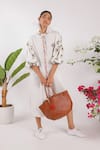 Shop_Nikasha_Cream Cotton Embroidery Collared Chilly Print Popline Shirt Dress _Online
