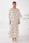 Nikasha_Cream Cotton Embroidery Round Neck Chilly Print Seersucker Kaftan _Online_at_Aza_Fashions