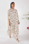 Buy_Nikasha_Cream Cotton Embroidery Round Neck Chilly Print Seersucker Kaftan _Online_at_Aza_Fashions