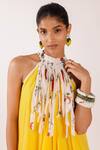 Buy_Nikasha_Yellow Kota Doria, Cotton Halter Neck Maxi Dress With Floral Hem _Online_at_Aza_Fashions