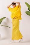 Nikasha_Yellow Cotton Embroidery V-neck Ruffle Top _Online_at_Aza_Fashions