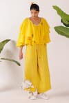 Buy_Nikasha_Yellow Cotton Embroidery V-neck Ruffle Top _Online_at_Aza_Fashions
