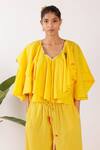 Buy_Nikasha_Yellow Cotton Embroidery V-neck Ruffle Top 