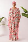 Buy_Nikasha_Multi Color Cotton V-neck Pomegranate Print Kaftan _Online_at_Aza_Fashions