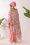 Shop_Nikasha_Multi Color Cotton V-neck Pomegranate Print Kaftan _Online_at_Aza_Fashions