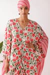 Nikasha_Multi Color Cotton V-neck Pomegranate Print Kaftan _at_Aza_Fashions