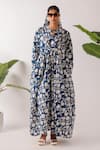 Buy_Nikasha_Blue Cotton Open Neck Pomegranate Print Maxi Dress 