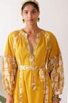 Buy_Nikasha_Yellow Cotton, Poplin V-neck Pomegranate Print Midi Dress _Online_at_Aza_Fashions