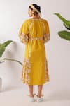 Shop_Nikasha_Yellow Cotton, Poplin V-neck Pomegranate Print Midi Dress _at_Aza_Fashions