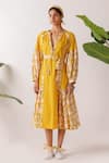 Shop_Nikasha_Yellow Cotton, Poplin V-neck Pomegranate Print Midi Dress _Online_at_Aza_Fashions