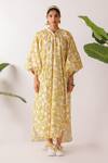 Shop_Nikasha_Yellow Cotton Round Neck Pomegranate Print Maxi Dress _Online_at_Aza_Fashions