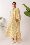 Nikasha_Yellow Cotton Round Neck Pomegranate Print Maxi Dress _at_Aza_Fashions
