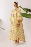 Buy_Nikasha_Yellow Cotton Round Neck Pomegranate Print Maxi Dress 