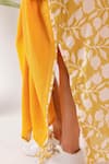Shop_Nikasha_Yellow Cotton Embroidery V-neck Pomegranate Print Ruched Kaftan _Online_at_Aza_Fashions