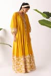 Buy_Nikasha_Yellow Cotton Embroidery Round Neck Pomegranate Print Maxi Dress _Online_at_Aza_Fashions