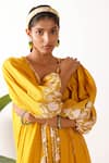 Buy_Nikasha_Yellow Cotton Embroidery Round Neck Pomegranate Print Maxi Dress 