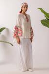 Buy_Nikasha_Ivory Cotton Round Neck Pomegranate Print Mulmul Top _Online_at_Aza_Fashions