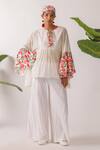 Shop_Nikasha_Ivory Cotton Round Neck Pomegranate Print Mulmul Top _Online_at_Aza_Fashions