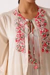 Nikasha_Ivory Cotton Embroidery Round Neck Ribbon Jacket _at_Aza_Fashions