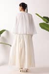 Shop_Nikasha_Cream Cotton Fabric Flowers Round Neck Jamdani Godet Cape Dress _at_Aza_Fashions