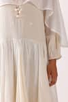 Buy_Nikasha_Cream Cotton Fabric Flowers Round Neck Jamdani Godet Cape Dress 
