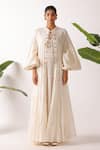 Buy_Nikasha_Cream Cotton Round Neck Seersucker Tiered Jacket _at_Aza_Fashions