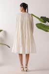 Shop_Nikasha_Cream Cotton Fabric Flowers Round Neck Jamdani Embroidered Yoke Tier Dress _at_Aza_Fashions