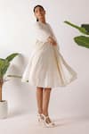 Shop_Nikasha_Cream Cotton Fabric Flowers Round Neck Jamdani Embroidered Yoke Tier Dress _Online_at_Aza_Fashions