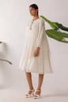 Buy_Nikasha_Cream Cotton Fabric Flowers Round Neck Jamdani Embroidered Yoke Tier Dress 