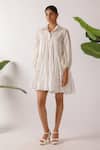 Buy_Nikasha_Cream Chanderi Embroidery Collared Jamdani Dress _at_Aza_Fashions