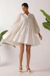 Buy_Nikasha_Cream Chanderi Embroidery Collared Jamdani Dress 